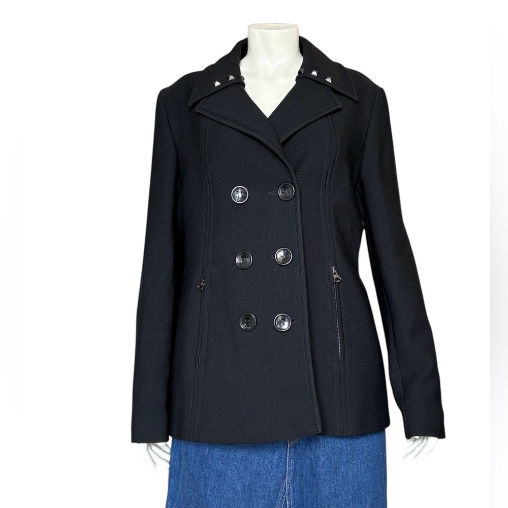 Escada Sport Wool Black Double-Breasted Peacoat Jacket Size 40 Medium Zip Pocket